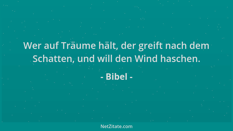 Bibel - Wer auf Träume hält, der greift nach dem Schatten, und will den Wind haschen....