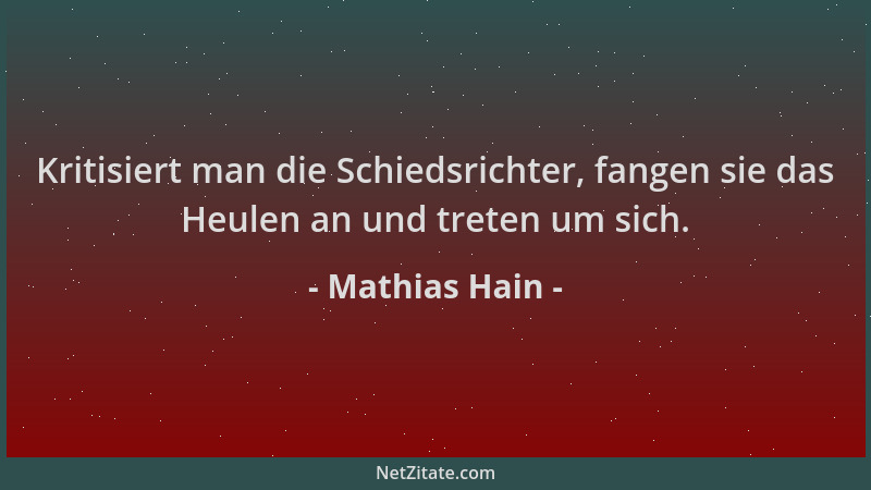 Mathias Hain - Kritisiert man die Schiedsrichter, fangen sie das Heulen an und treten um sich....