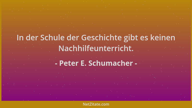 Peter E. Schumacher - In der Schule der Geschichte gibt es keinen Nachhilfeunterricht....
