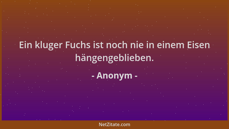Anonym - Ein kluger Fuchs ist noch nie in einem Eisen hängengeblieben....