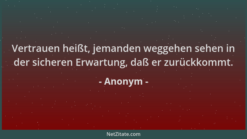 Anonym - Vertrauen heißt, jemanden weggehen sehen in der sicheren Erwartung, daß er zurückkommt....
