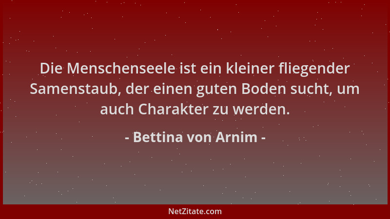 Bettina von Arnim - Die Menschenseele ist ein kleiner fliegender Samenstaub, der einen guten Boden sucht, um auch Charakter...