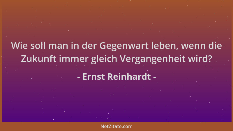 Ernst Reinhardt - Wie soll man in der Gegenwart leben, wenn die Zukunft immer gleich Vergangenheit wird?...