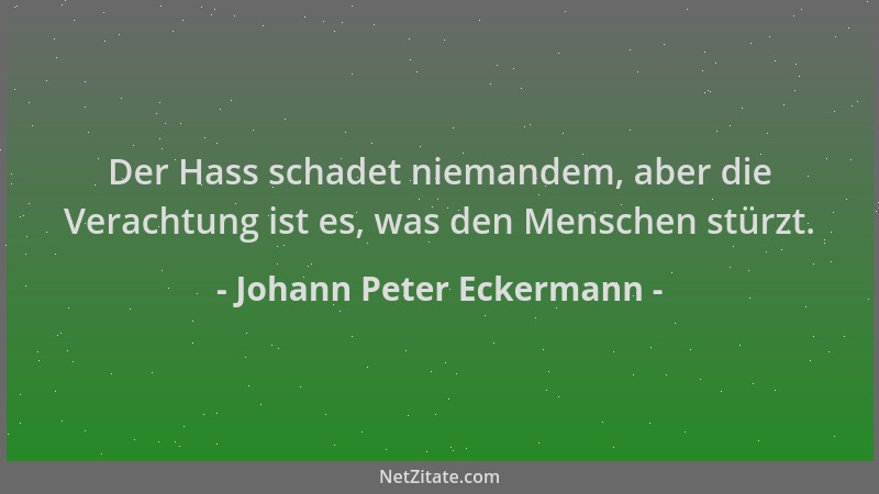 Johann Peter Eckermann - Der Hass schadet niemandem, aber die Verachtung ist es, was den Menschen stürzt....