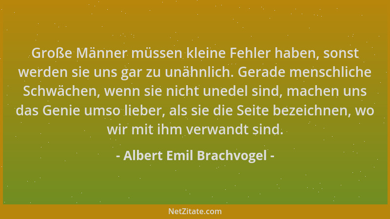 Albert Emil Brachvogel - Große Männer müssen kleine Fehler haben, sonst werden sie uns gar zu unähnlich. Gerade menschliche...
