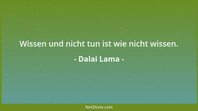Dalai Lama - Wissen und nicht tun ist wie nicht wissen....