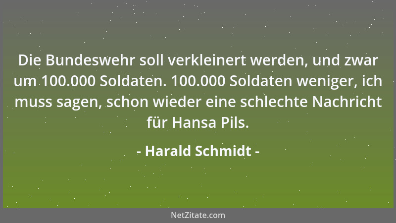 Harald Schmidt - Die Bundeswehr soll verkleinert werden, und zwar um 100.000 Soldaten. 100.000 Soldaten weniger, ich muss s...