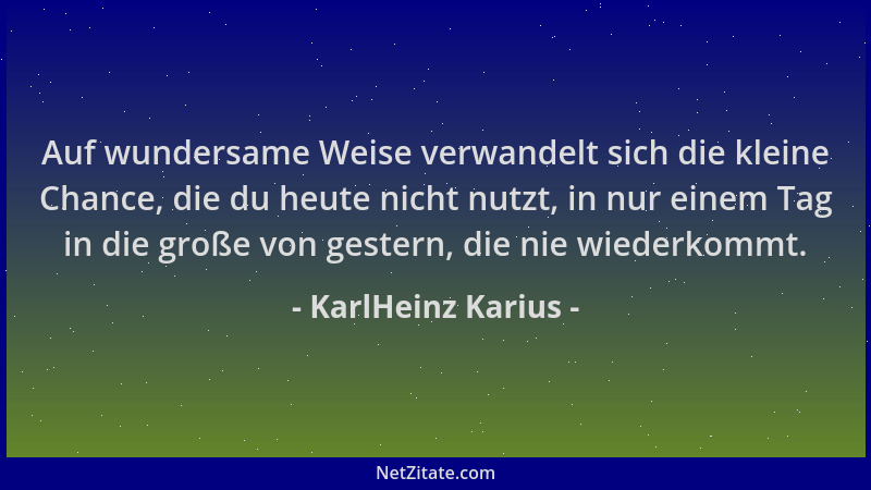 KarlHeinz Karius - Auf wundersame Weise verwandelt sich die kleine Chance, die du heute nicht nutzt, in nur einem Tag in di...