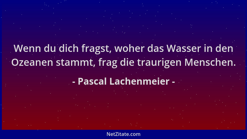 Pascal Lachenmeier - Wenn du dich fragst, woher das Wasser in den Ozeanen stammt, frag die traurigen Menschen....