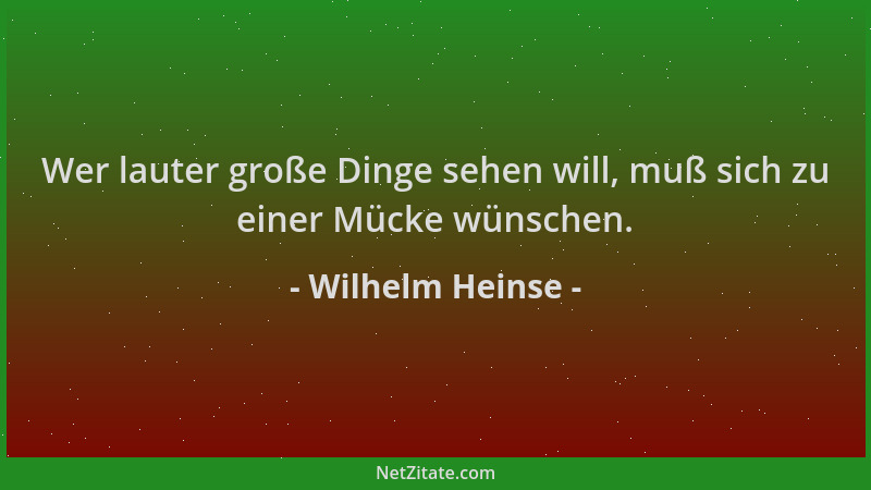 Wilhelm Heinse - Wer lauter große Dinge sehen will, muß sich zu einer Mücke wünschen....