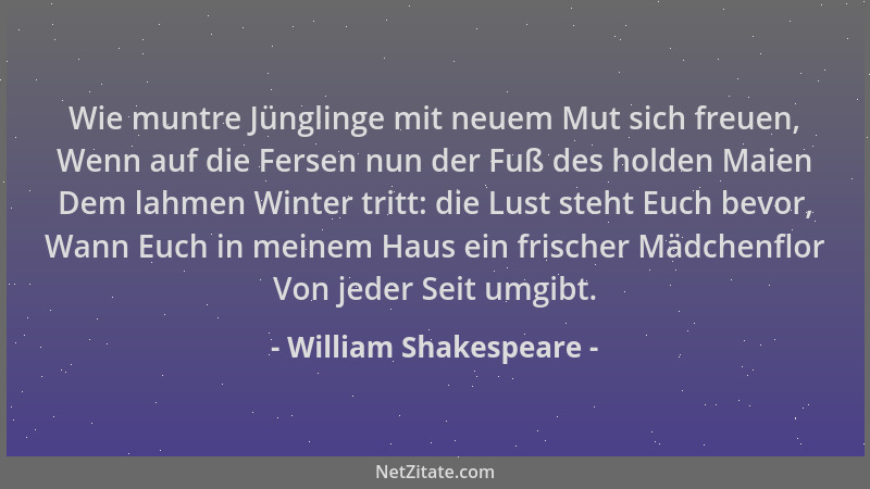 William Shakespeare - Wie muntre Jünglinge mit neuem Mut sich freuen, Wenn auf die Fersen nun der Fuß des holden Maien Dem...