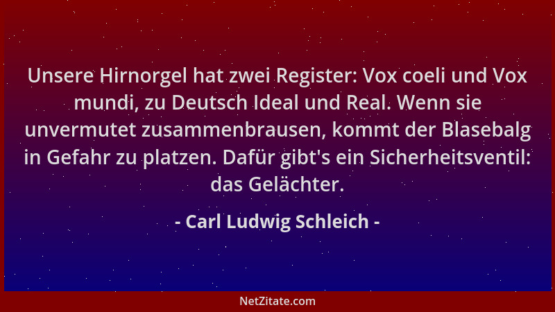 Carl Ludwig Schleich - Unsere Hirnorgel hat zwei Register: Vox coeli und Vox mundi, zu Deutsch Ideal und Real. Wenn sie unv...
