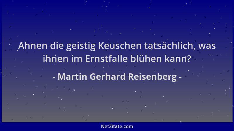 Martin Gerhard Reisenberg - Ahnen die geistig Keuschen tatsächlich, was ihnen im Ernstfalle blühen kann?...