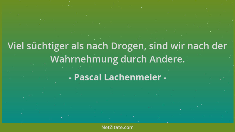 Pascal Lachenmeier - Viel süchtiger als nach Drogen, sind wir nach der Wahrnehmung durch Andere....