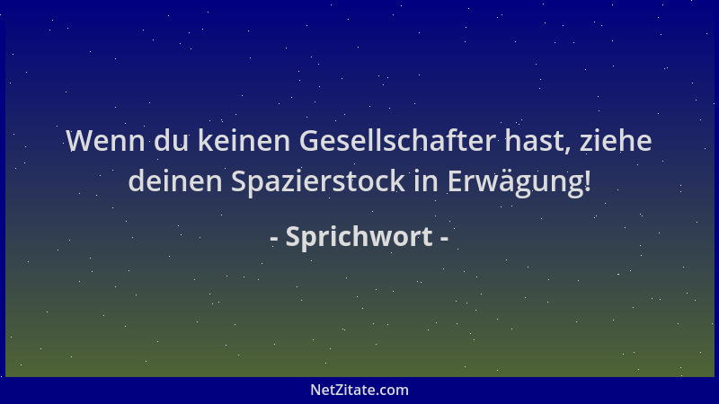 Sprichwort - Wenn du keinen Gesellschafter hast, ziehe deinen Spazierstock in Erwägung!...
