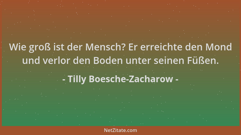 Tilly Boesche-Zacharow - Wie groß ist der Mensch? Er erreichte den Mond und verlor den Boden unter seinen Füßen....