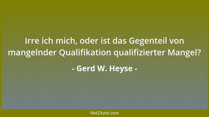 Gerd W. Heyse - Irre ich mich, oder ist das Gegenteil von mangelnder Qualifikation qualifizierter Mangel?...