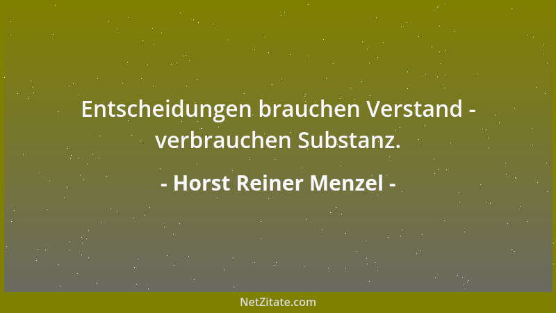 Horst Reiner Menzel - Entscheidungen brauchen Verstand - verbrauchen Substanz....