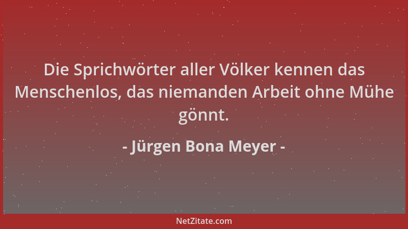 Jürgen Bona Meyer - Die Sprichwörter aller Völker kennen das Menschenlos, das niemanden Arbeit ohne Mühe gönnt....