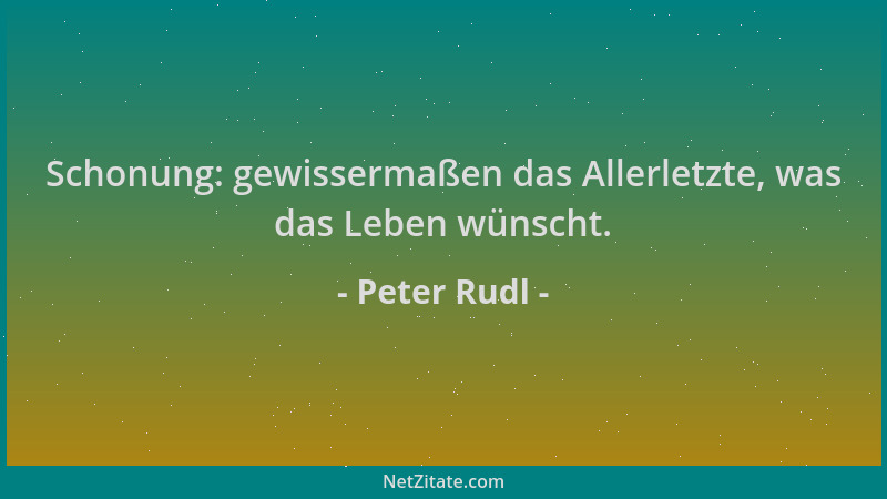 Peter Rudl - Schonung: gewissermaßen das Allerletzte, was das Leben wünscht....