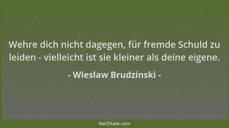 Wieslaw Brudzinski - Wehre dich nicht dagegen, für fremde Schuld zu leiden - vielleicht ist sie kleiner als deine eigene....