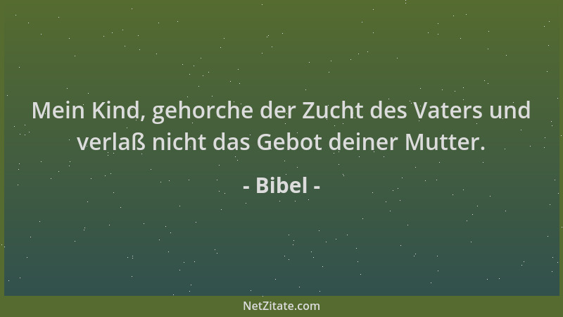 Bibel - Mein Kind, gehorche der Zucht des Vaters und verlaß nicht das Gebot deiner Mutter....