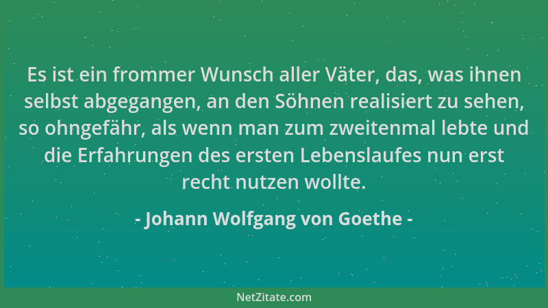 Johann Wolfgang von Goethe - Es ist ein frommer Wunsch aller Väter, das, was ihnen selbst abgegangen, an den Söhnen realisi...
