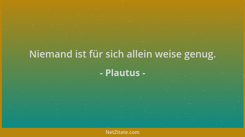 Plautus - Niemand ist für sich allein weise genug....