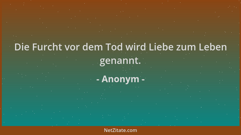 Anonym - Die Furcht vor dem Tod wird Liebe zum Leben genannt....