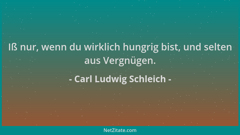 Carl Ludwig Schleich - Iß nur, wenn du wirklich hungrig bist, und selten aus Vergnügen....