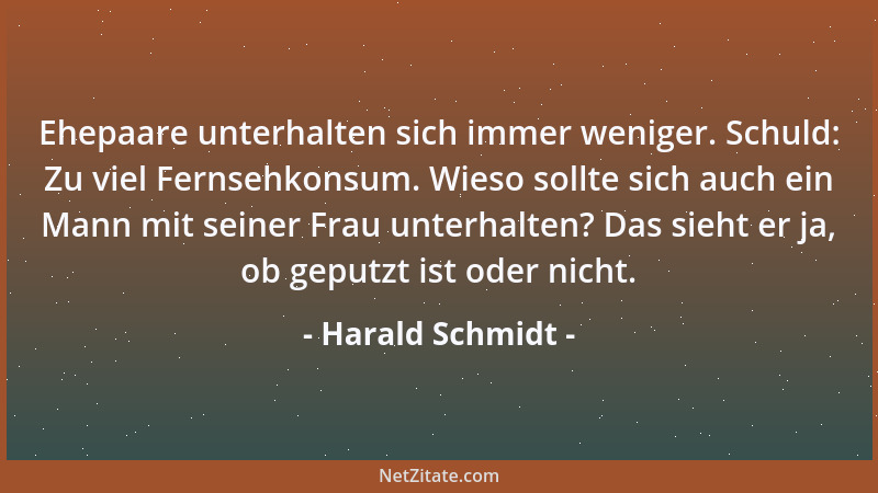 Harald Schmidt - Ehepaare unterhalten sich immer weniger. Schuld: Zu viel Fernsehkonsum. Wieso sollte sich auch ein Mann mi...