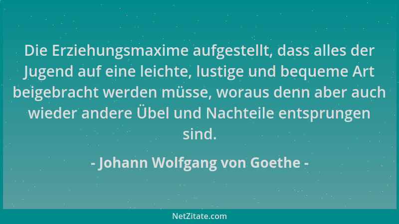 Johann Wolfgang von Goethe - Die Erziehungsmaxime aufgestellt, dass alles der Jugend auf eine leichte, lustige und bequeme...