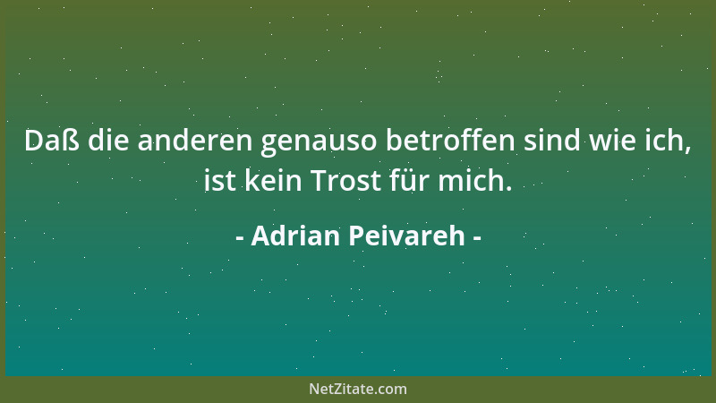 Adrian Peivareh - Daß die anderen genauso betroffen sind wie ich, ist kein Trost für mich....
