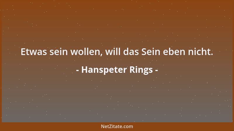Hanspeter Rings - Etwas sein wollen, will das Sein eben nicht....
