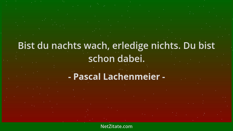 Pascal Lachenmeier - Bist du nachts wach, erledige nichts. Du bist schon dabei....