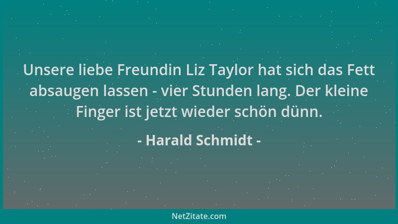 Harald Schmidt - Unsere liebe Freundin Liz Taylor hat sich das Fett absaugen lassen - vier Stunden lang. Der kleine Finger...