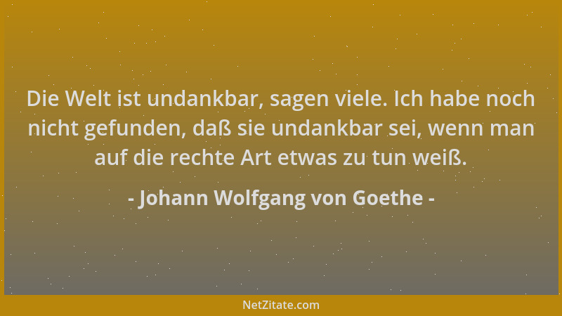 Johann Wolfgang von Goethe - Die Welt ist undankbar, sagen viele. Ich habe noch nicht gefunden, daß sie undankbar sei, wenn...