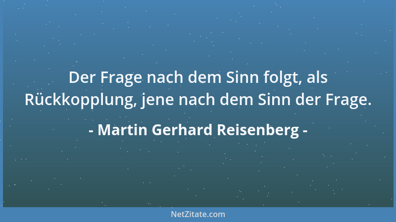 Martin Gerhard Reisenberg - Der Frage nach dem Sinn folgt, als Rückkopplung, jene nach dem Sinn der Frage....