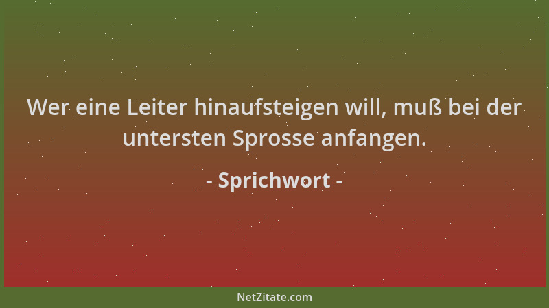 Sprichwort - Wer eine Leiter hinaufsteigen will, muß bei der untersten Sprosse anfangen....