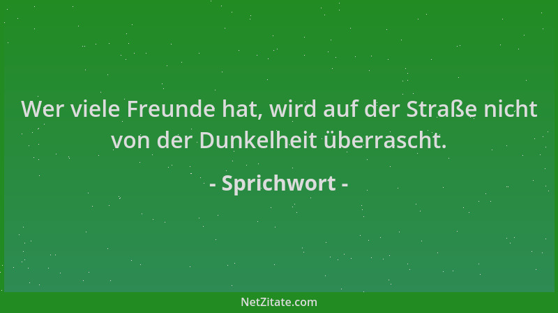 Sprichwort - Wer viele Freunde hat, wird auf der Straße nicht von der Dunkelheit überrascht....