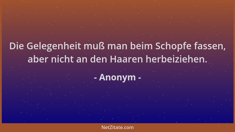 Anonym - Die Gelegenheit muß man beim Schopfe fassen, aber nicht an den Haaren herbeiziehen....