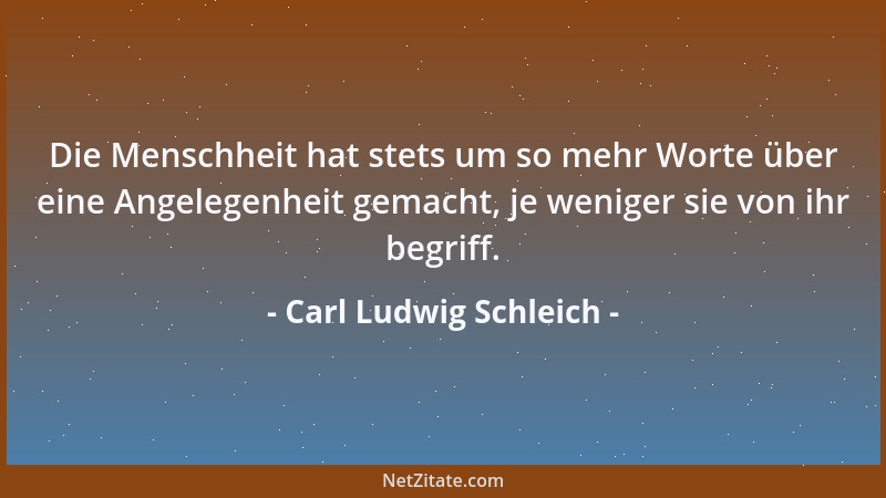 Carl Ludwig Schleich - Die Menschheit hat stets um so mehr Worte über eine Angelegenheit gemacht, je weniger sie von ihr be...