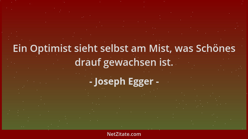 Joseph Egger - Ein Optimist sieht selbst am Mist, was Schönes drauf gewachsen ist....