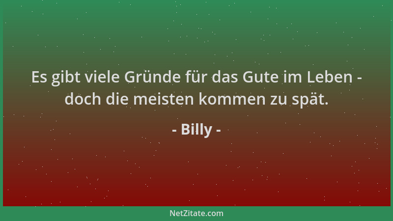 Billy - Es gibt viele Gründe für das Gute im Leben - doch die meisten kommen zu spät....