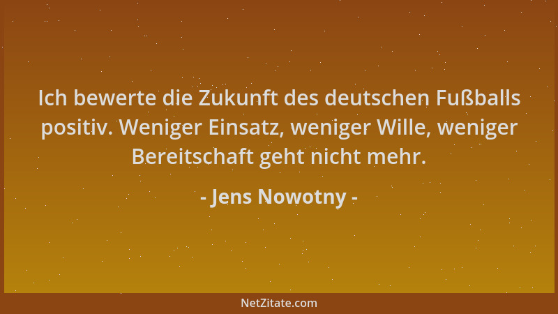 Jens Nowotny - Ich bewerte die Zukunft des deutschen Fußballs positiv. Weniger Einsatz, weniger Wille, weniger Bereitschaft...