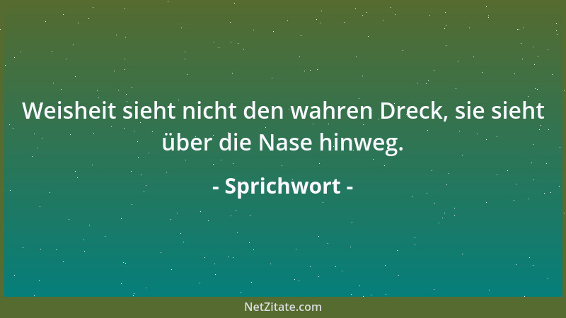 Sprichwort - Weisheit sieht nicht den wahren Dreck, sie sieht über die Nase hinweg....
