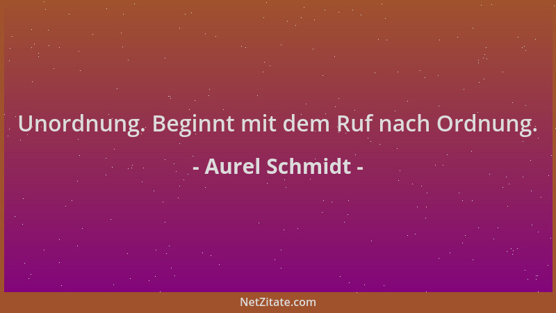 Aurel Schmidt - Unordnung. Beginnt mit dem Ruf nach Ordnung....