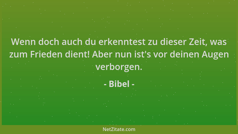 Bibel - Wenn doch auch du erkenntest zu dieser Zeit, was zum Frieden dient! Aber nun ist 's vor deinen Augen verborgen....