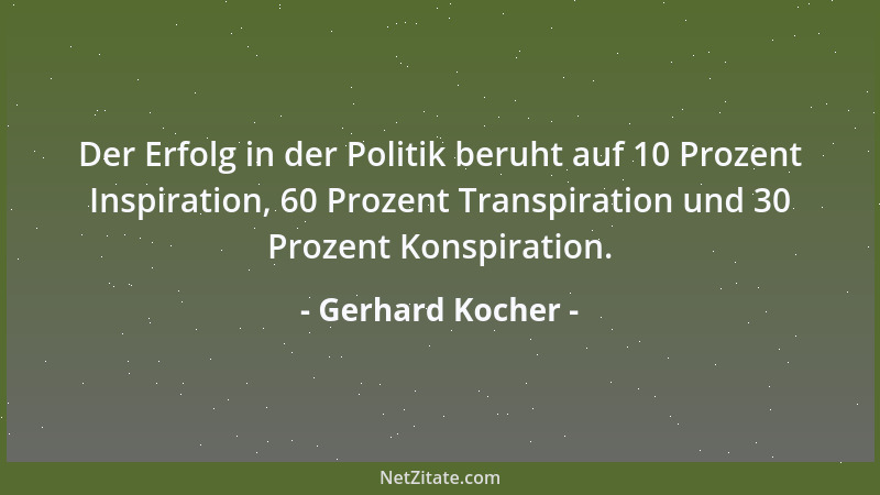 Gerhard Kocher - Der Erfolg in der Politik beruht auf 10 Prozent Inspiration, 60 Prozent Transpiration und 30 Prozent Konsp...