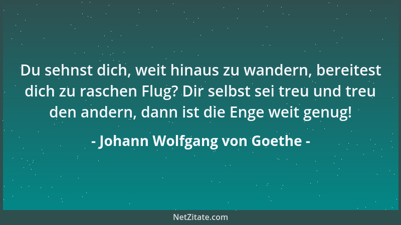 Johann Wolfgang von Goethe - Du sehnst dich, weit hinaus zu wandern, bereitest dich zu raschen Flug? Dir selbst sei treu un...